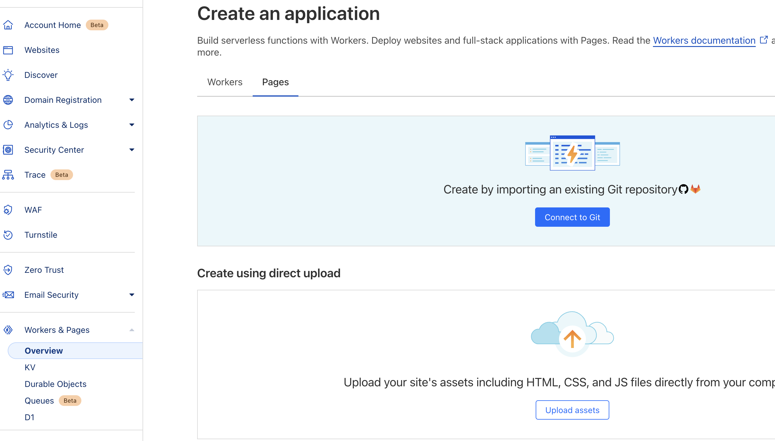 Screenshot of cloudflare page creation