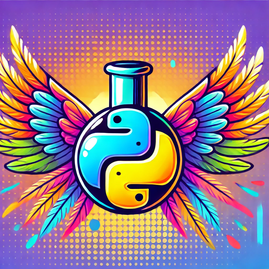 Python flask logo with colorful wings.